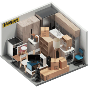 Spatial diagram representing storage capacity for large house contents at StoreStuff Wellington, ideal for storing furniture, appliances, and numerous boxes.