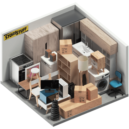 Spatial diagram representing storage capacity for large house contents at StoreStuff Wellington, ideal for storing furniture, appliances, and numerous boxes.